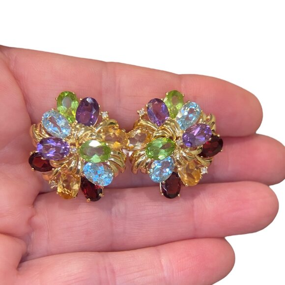 Vintage 14K Gold Multi Gemstone Tutti Frutti Earrings - Picture 10 of 10
